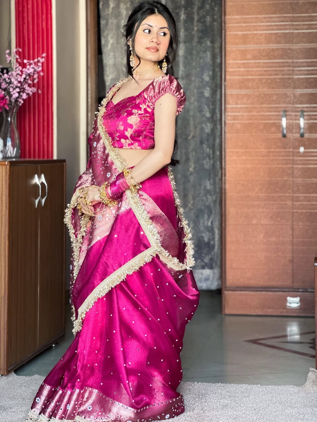 Rangmahal Mirror Work Banarasi Tissue Silk Saree