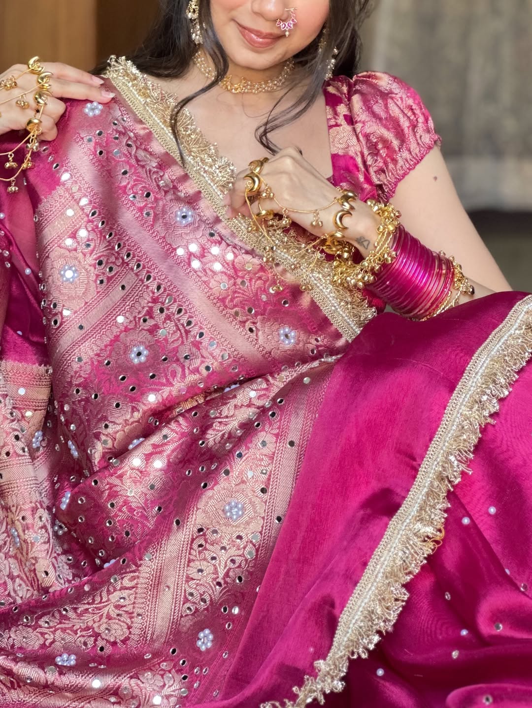 Rangmahal Mirror Work Banarasi Tissue Silk Saree