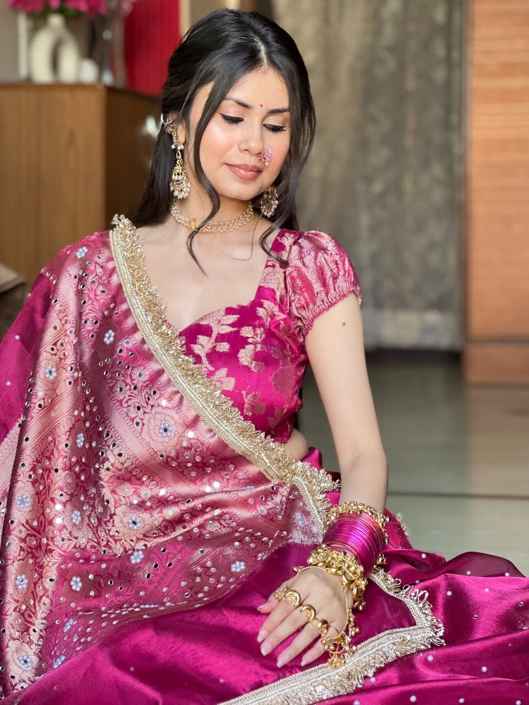 Rangmahal Mirror Work Banarasi Tissue Silk Saree
