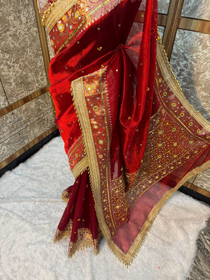 Viral Banarasi Soft Tissue Silk Ghunghroo Saree With Heavy Lace Attached