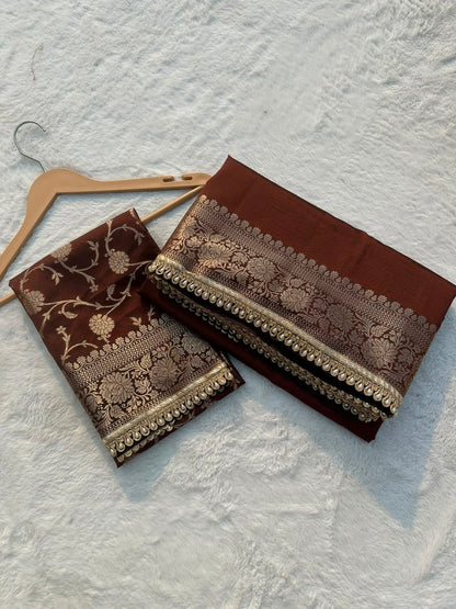 Premium Banarasi Silk Saree with Heavy Zari Border & Pearl Lace Work