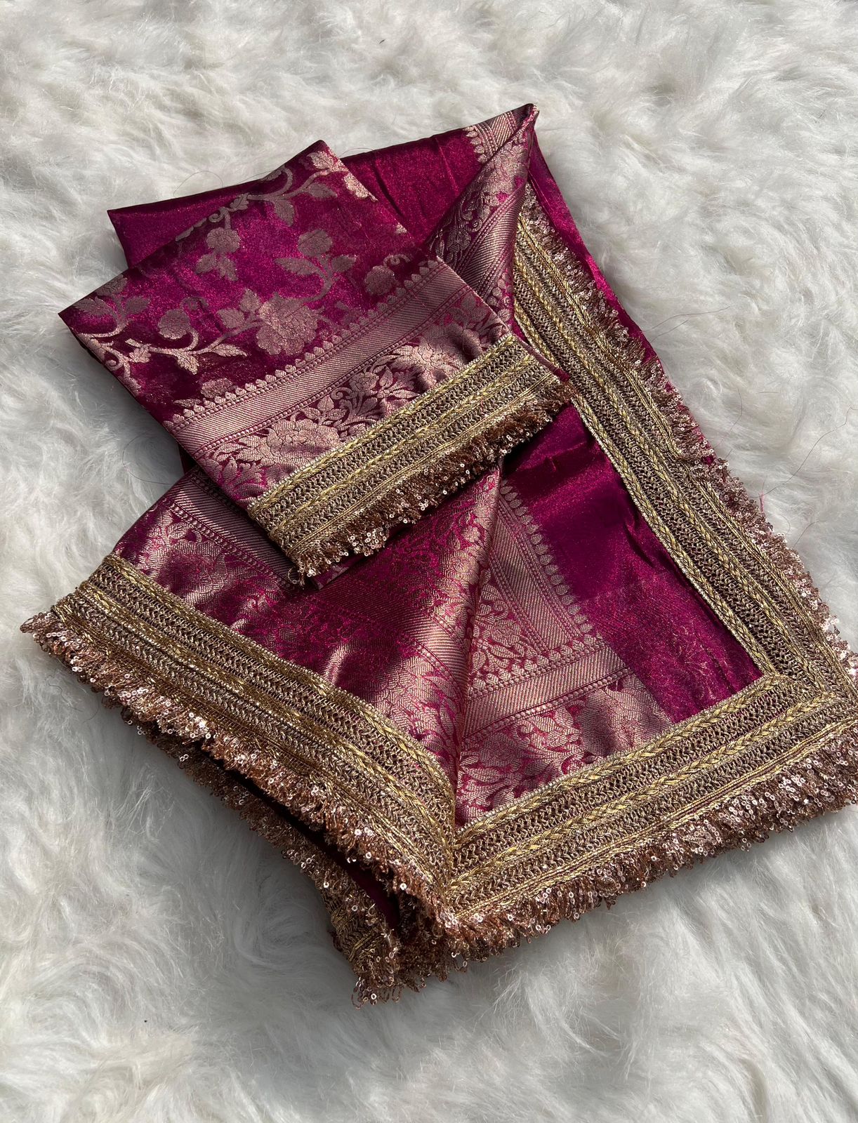 Gulab Border Banarasi Tissue Silk Saree