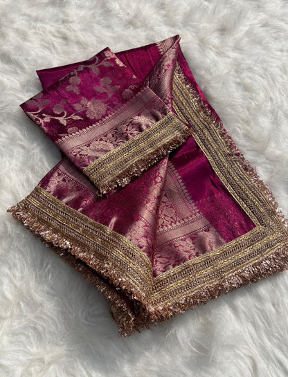 Gulab Border Banarasi Tissue Silk Saree
