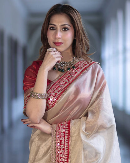 Maharani Ivory Tissue Silk Saree