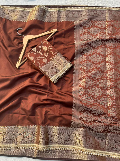 Premium Banarasi Silk Saree with Heavy Zari Border & Pearl Lace Work
