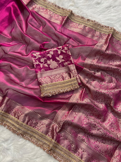Gulab Border Banarasi Tissue Silk Saree