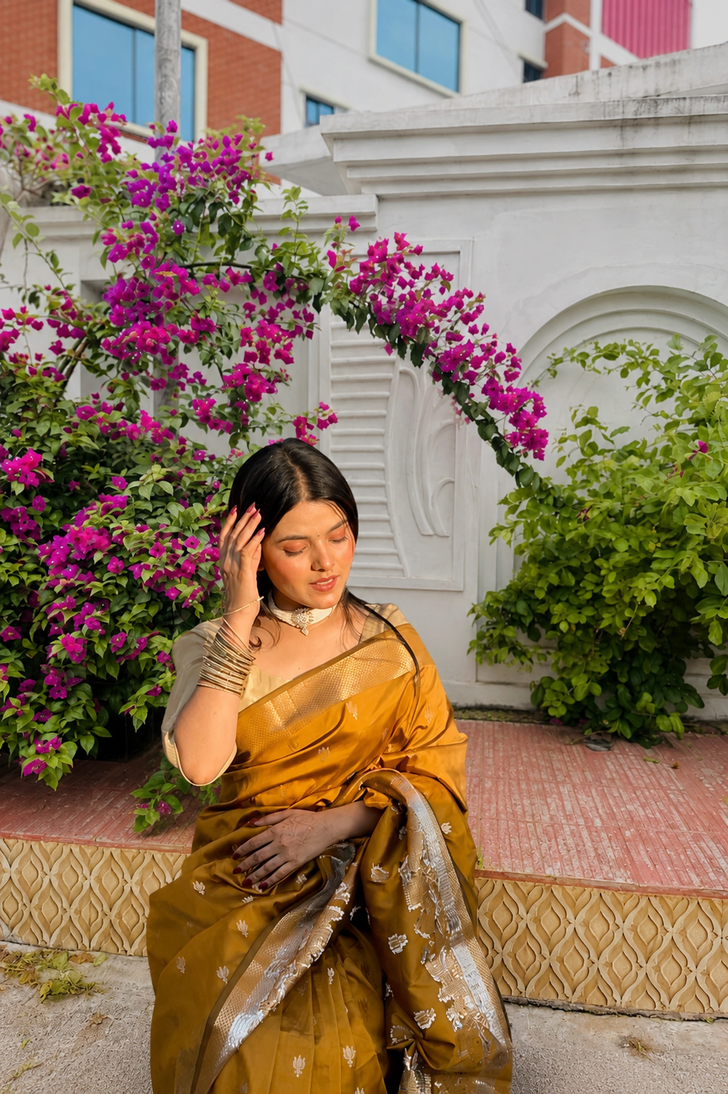 Golden Yellow Kashi Ghat Banarasi Silk Saree.
