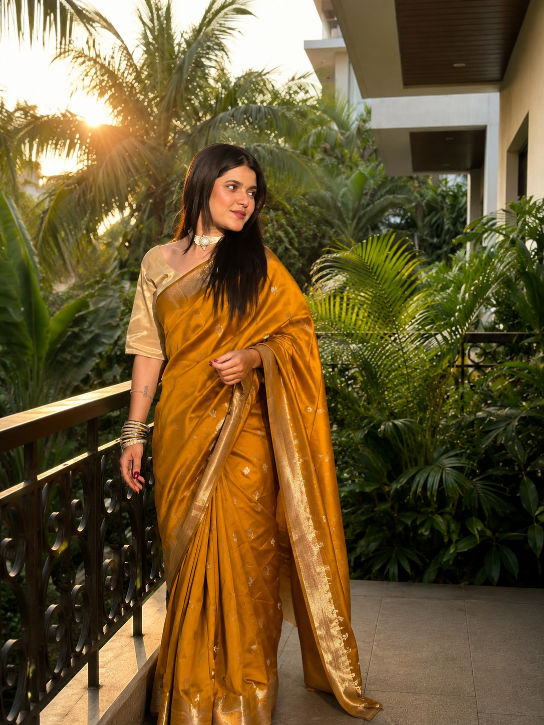 Golden Yellow Kashi Ghat Banarasi Silk Saree.