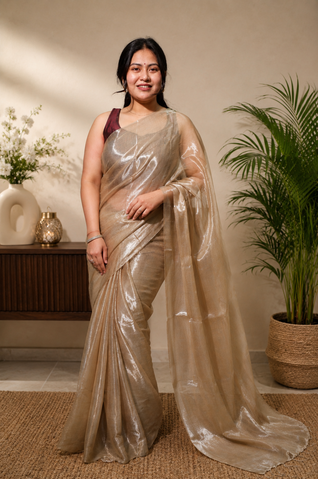 Champagne Gold Tissue Saree