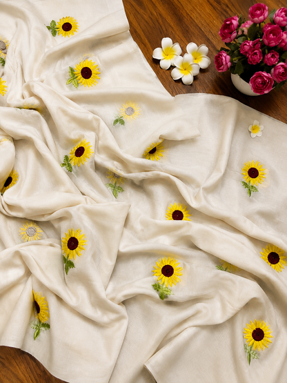 Sunflower Mocha Mul Cotton Saree