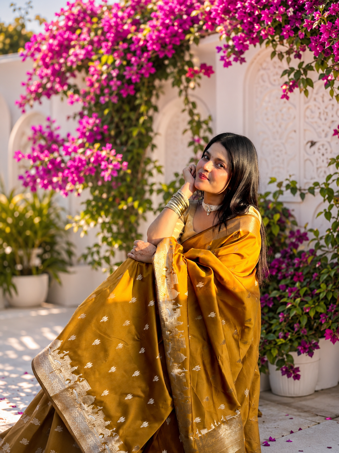 Golden Yellow Kashi Ghat Banarasi Silk Saree.