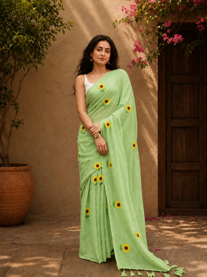Sunflower Mocha Mul Cotton Saree