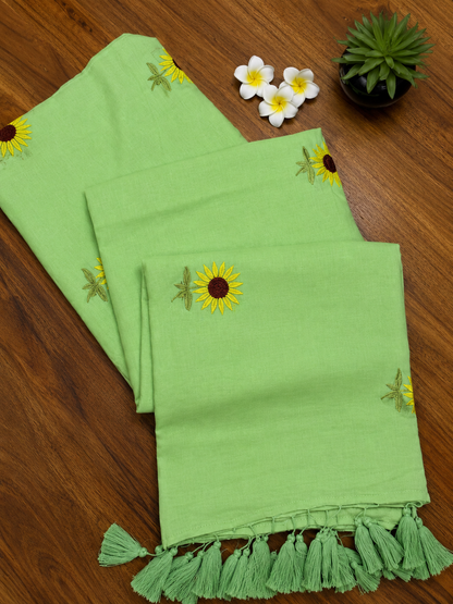 Surajmukhi Pista Green Mul Cotton Saree