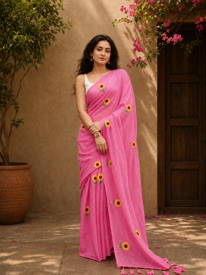 Sunflower Mocha Mul Cotton Saree