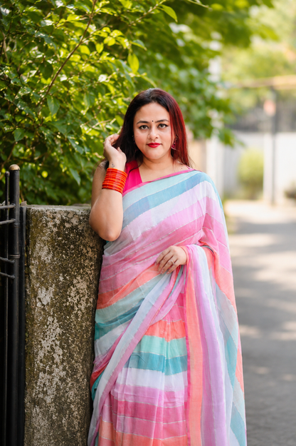 Rainbow Stripes Cotton Saree