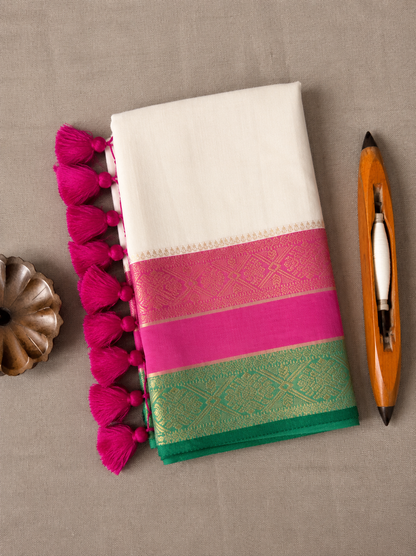 Kanchi Border White Mul Cotton Saree