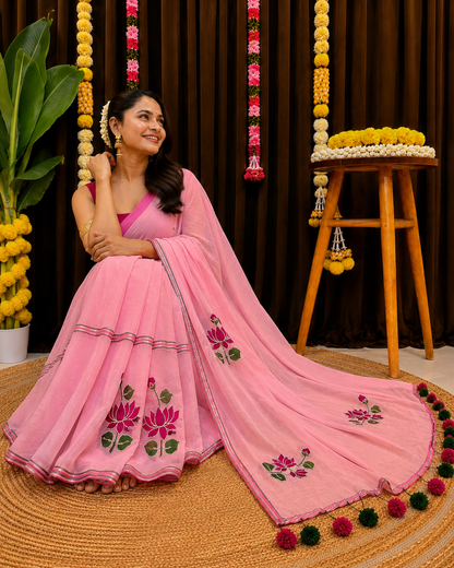 Lotus & Bud Mul Cotton Saree