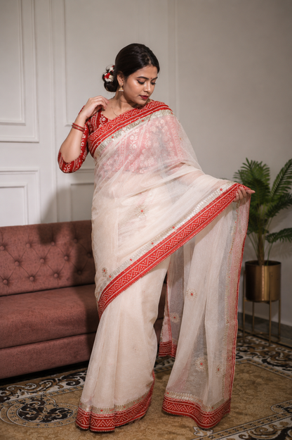 Kota Doria Saree With Bandhej Border