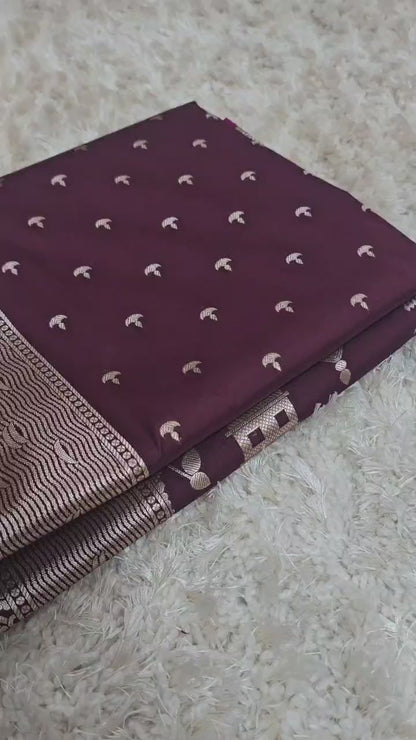 Plum Mashru Katan Silk Ghat Border Banarasi Saree