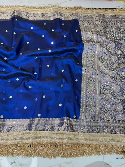 Maharani Banarasi Tissue Saree with Handcrafted Mirror Work
