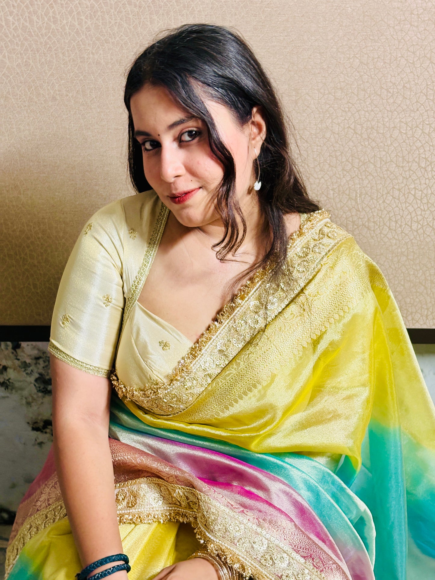 Pastel Rainbow Banarasi Tissue Silk Saree
