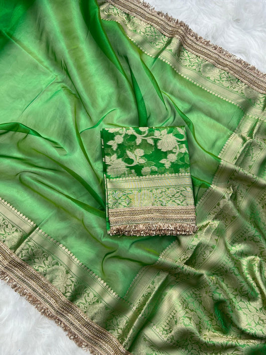 Gulab Border Banarasi Tissue Silk Saree