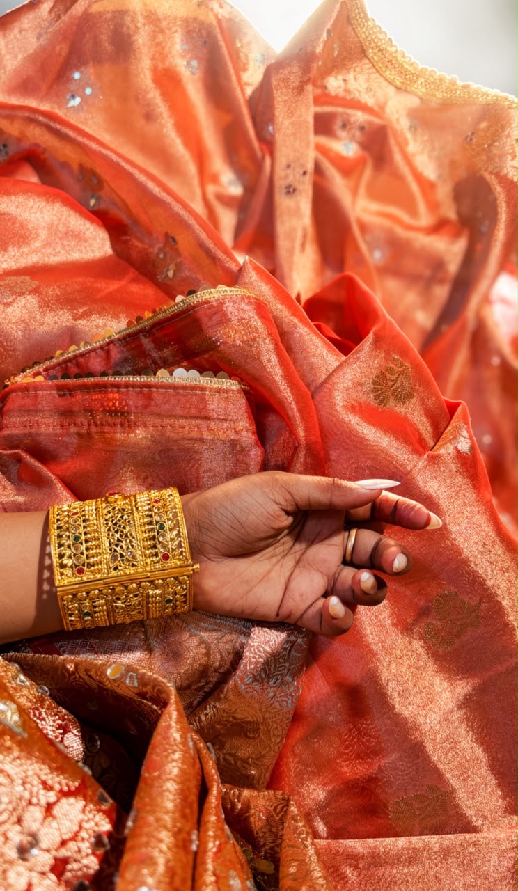 Buta Mirror Work Banarasi Tissue silk saree
