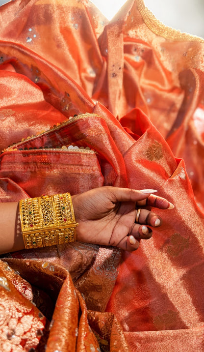 Buta Mirror Work Banarasi Tissue silk saree
