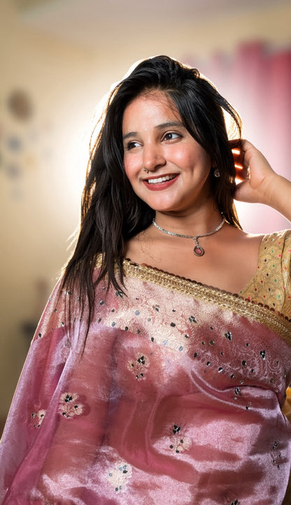 Buta Mirror Work Banarasi Tissue silk saree