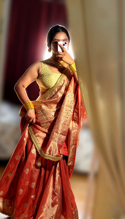 Buta Mirror Work Banarasi Tissue silk saree