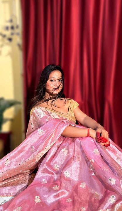Buta Mirror Work Banarasi Tissue silk saree