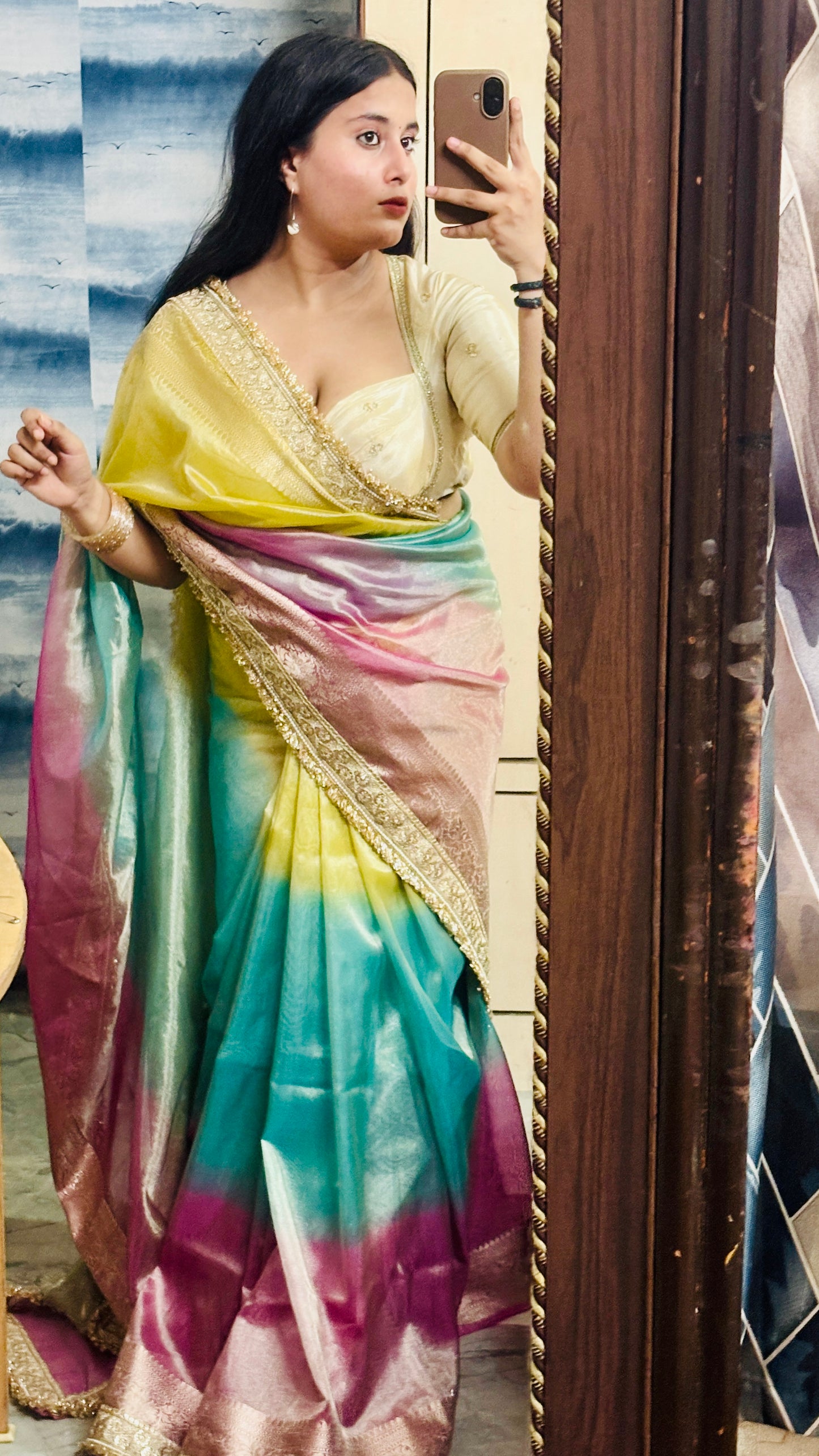 Pastel Rainbow Banarasi Tissue Silk Saree